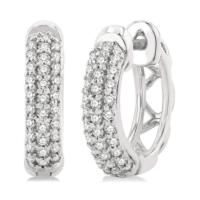 1/4 Ctw Petite Triple Row Round Cut Diamond Fashion Huggies in 10K White Gold