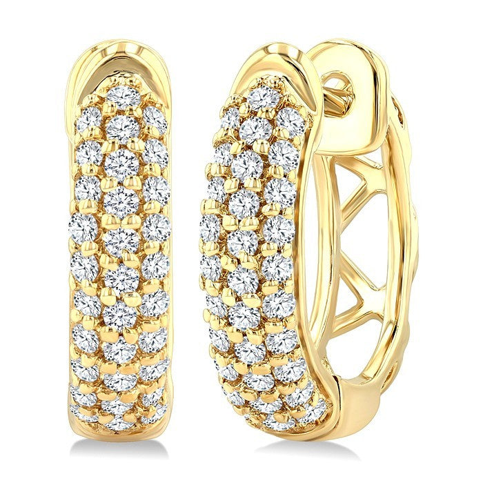 1/4 Ctw Petite Triple Row Round Cut Diamond Fashion Huggies in 10K Yellow Gold