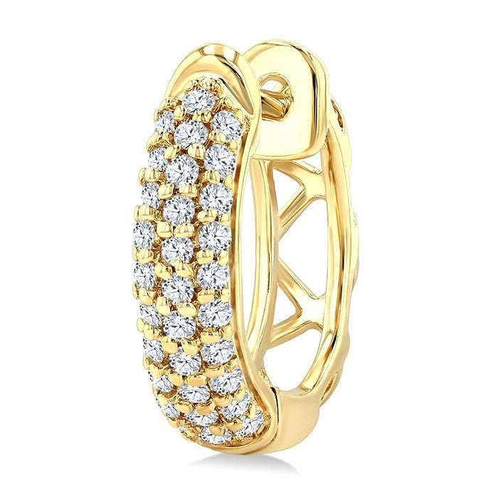 1/4 Ctw Petite Triple Row Round Cut Diamond Fashion Huggies in 10K Yellow Gold