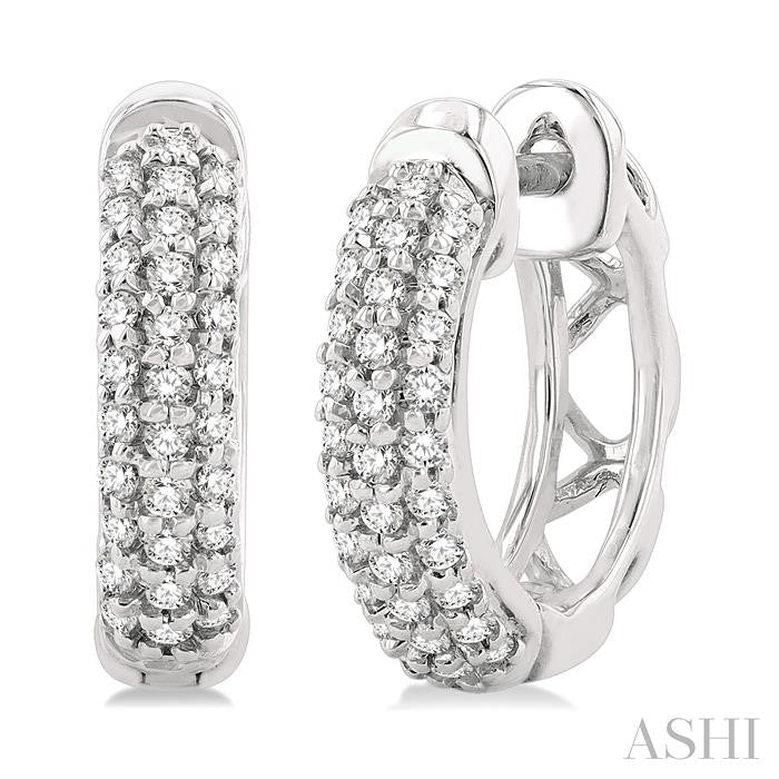 1/4 Ctw Petite Triple Row Round Cut Diamond Fashion Huggies in 10K White Gold