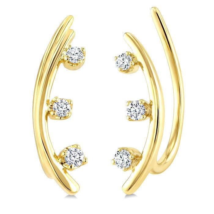 1/10 Ctw Round Cut Diamond Fashion Ear Climbers in 10K Yellow Gold