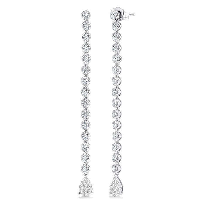 1 1/4 Ctw Shine Bright Pear Shape Dangle Tip Round Cut Diamond Fashion Long Earrings in 14K White Gold