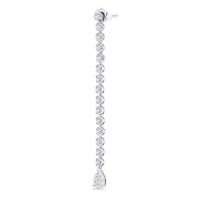 1 1/4 Ctw Shine Bright Pear Shape Dangle Tip Round Cut Diamond Fashion Long Earrings in 14K White Gold