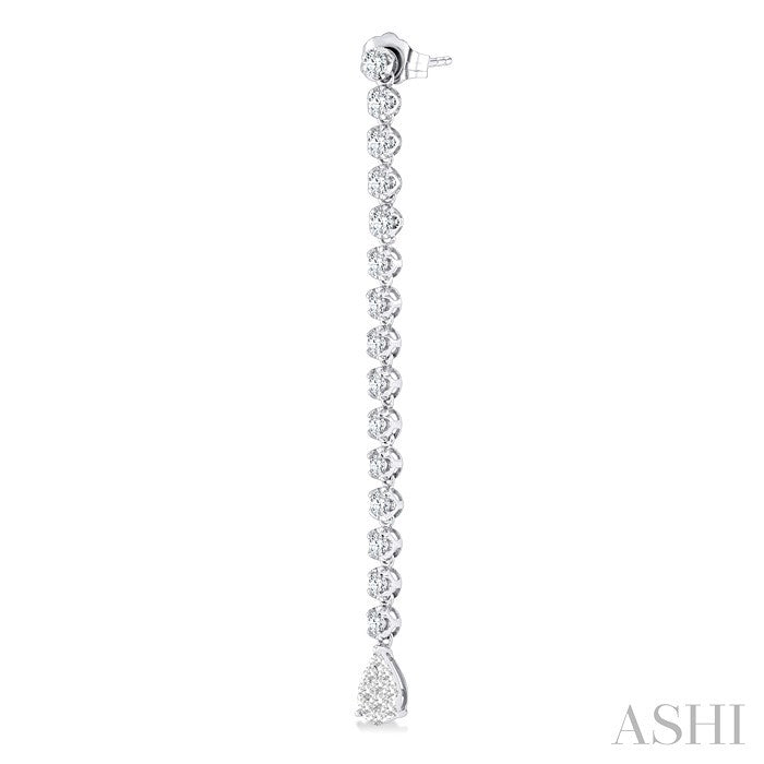 1 1/4 Ctw Shine Bright Pear Shape Dangle Tip Round Cut Diamond Fashion Long Earrings in 14K White Gold