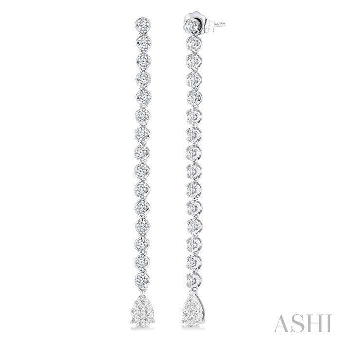 1 1/4 Ctw Shine Bright Pear Shape Dangle Tip Round Cut Diamond Fashion Long Earrings in 14K White Gold