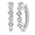 1/10 Ctw Circular & Rhombus Mount Round Cut Diamond Huggie Petite Earrings in 14K White Gold