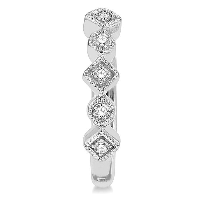 1/10 Ctw Circular & Rhombus Mount Round Cut Diamond Huggie Petite Earrings in 10K White Gold