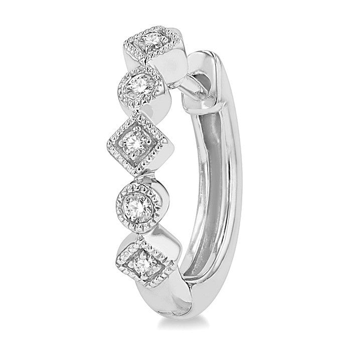 1/10 Ctw Circular & Rhombus Mount Round Cut Diamond Huggie Petite Earrings in 10K White Gold