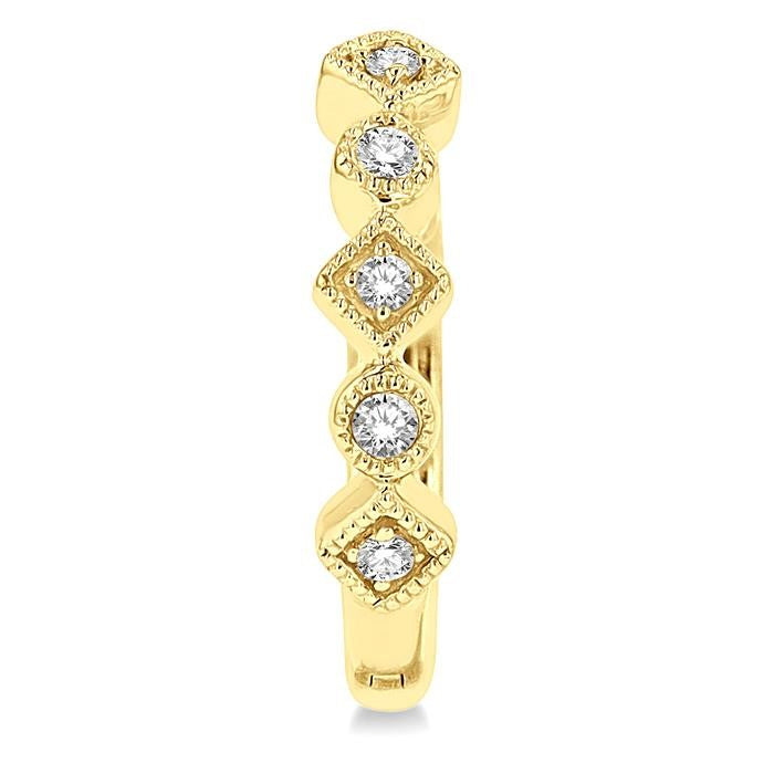 1/10 Ctw Circular & Rhombus Mount Round Cut Diamond Huggie Petite Earrings in 10K Yellow Gold