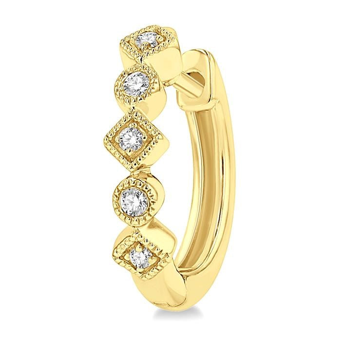 1/10 Ctw Circular & Rhombus Mount Round Cut Diamond Huggie Petite Earrings in 10K Yellow Gold