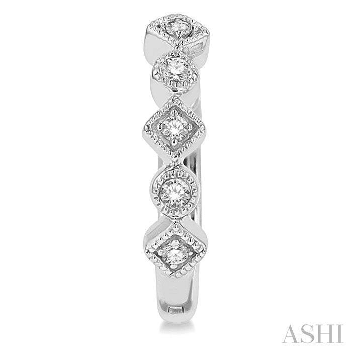 1/10 Ctw Circular & Rhombus Mount Round Cut Diamond Huggie Petite Earrings in 14K White Gold