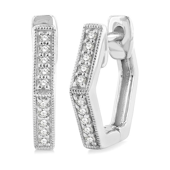 1/8 Ctw Petite Hexagon Round Cut Diamond Fashion Huggies in 10K White Gold