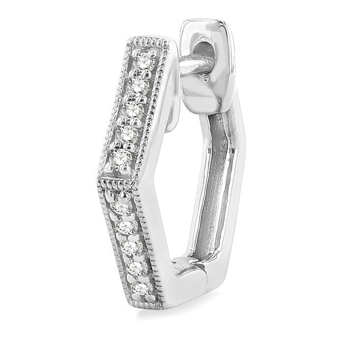 1/8 Ctw Petite Hexagon Round Cut Diamond Fashion Huggies in 10K White Gold