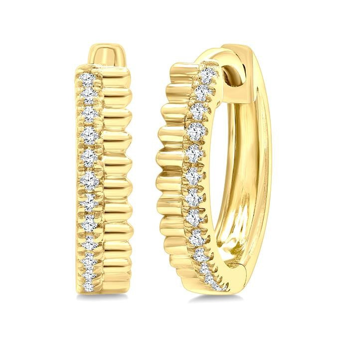 1/10 Ctw Fluted Round Cut Diamond Pirouette Petite Huggie Earrings in 10K Yellow Gold