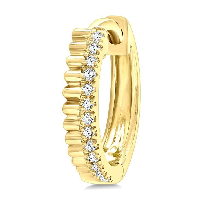 1/10 Ctw Fluted Round Cut Diamond Pirouette Petite Huggie Earrings in 10K Yellow Gold