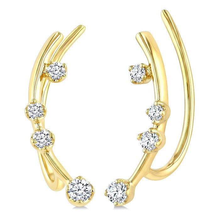 1/6 Ctw Round Cut Diamond Fashion Ear Climbers in 10K Yellow Gold