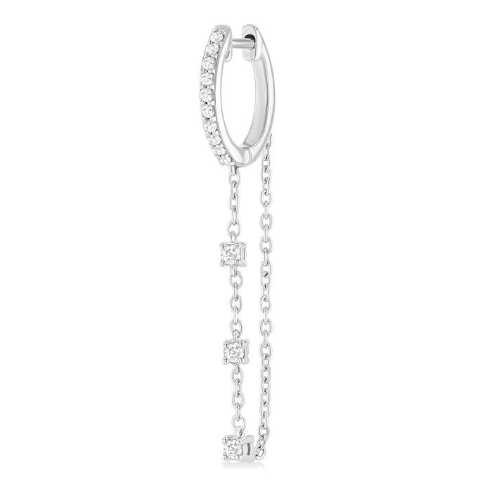 1/3 Ctw Round Cut Diamond Chain Dangler Hoop Earrings in 10K White Gold
