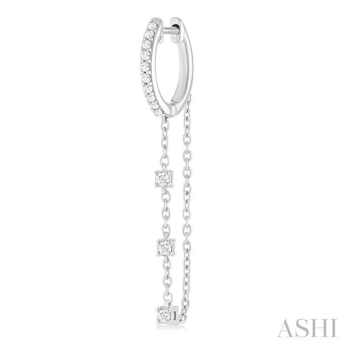 1/3 Ctw Round Cut Diamond Chain Dangler Hoop Earrings in 10K White Gold