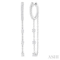 1/3 Ctw Round Cut Diamond Chain Dangler Hoop Earrings in 10K White Gold