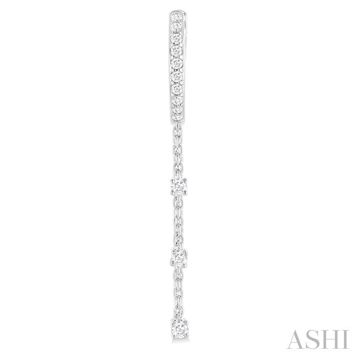 1/3 Ctw Round Cut Diamond Chain Dangler Hoop Earrings in 10K White Gold