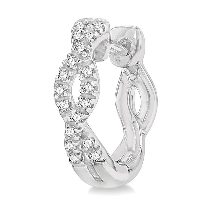 1/6 Ctw Entwined Round Cut Diamond Huggie Petite Earrings in 14K White Gold
