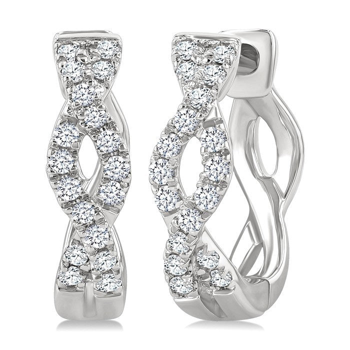 1/6 Ctw Entwined Round Cut Diamond Huggie Petite Earrings in 10K White Gold
