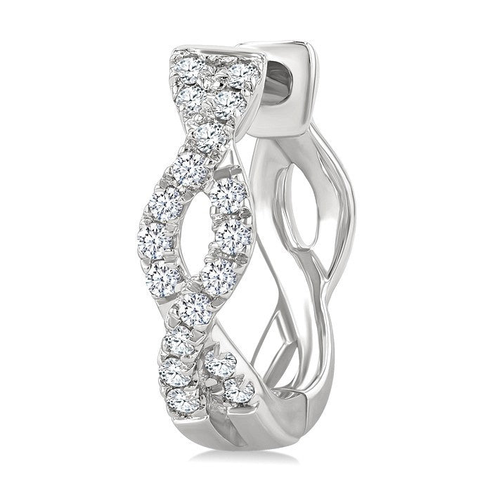 1/6 Ctw Entwined Round Cut Diamond Huggie Petite Earrings in 10K White Gold