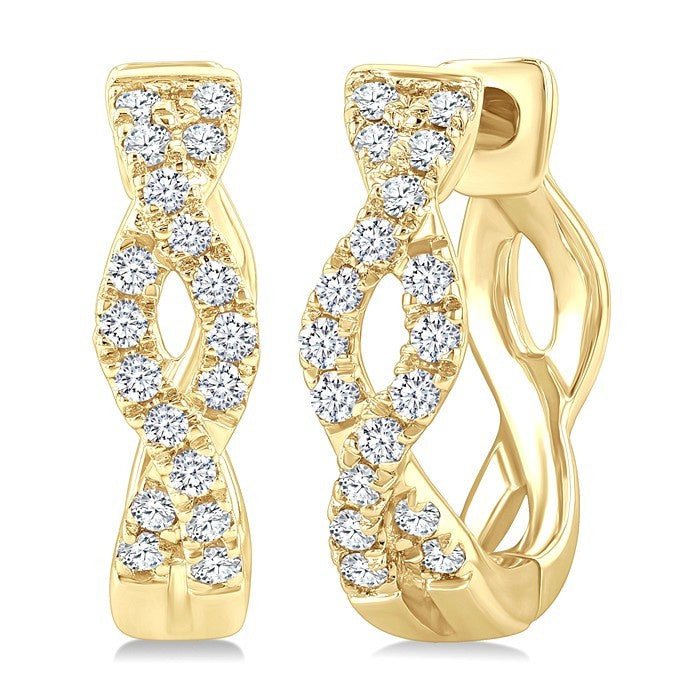 1/6 Ctw Entwined Round Cut Diamond Huggie Petite Earrings in 10K Yellow Gold