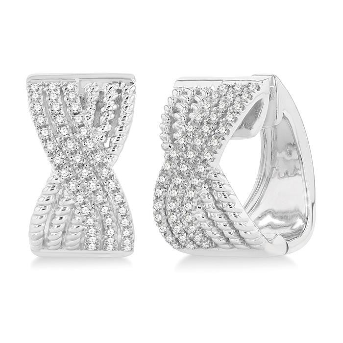 1/3 Ctw Petite Wide Criss Cross Rope and Round Cut Diamond Fashion Huggies in 14K White Gold