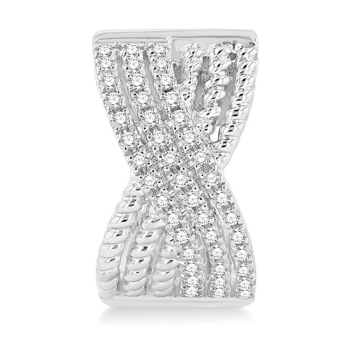 1/3 Ctw Petite Wide Criss Cross Rope and Round Cut Diamond Fashion Huggies in 14K White Gold