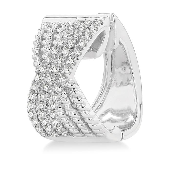 1/3 Ctw Petite Wide Criss Cross Rope and Round Cut Diamond Fashion Huggies in 14K White Gold