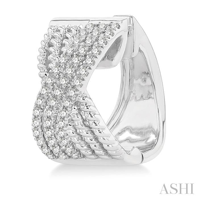 1/3 Ctw Petite Wide Criss Cross Rope and Round Cut Diamond Fashion Huggies in 14K White Gold