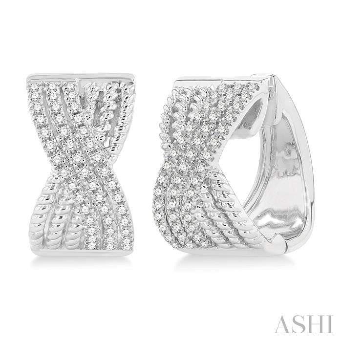 1/3 Ctw Petite Wide Criss Cross Rope and Round Cut Diamond Fashion Huggies in 14K White Gold