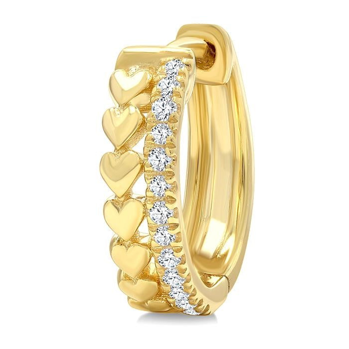 1/10 Ctw Round Cut Diamond Heart Petite Huggie Earrings in 10K Yellow Gold