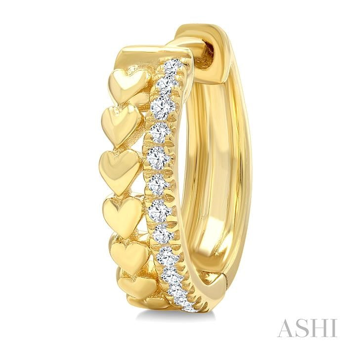 1/10 Ctw Round Cut Diamond Heart Petite Huggie Earrings in 10K Yellow Gold