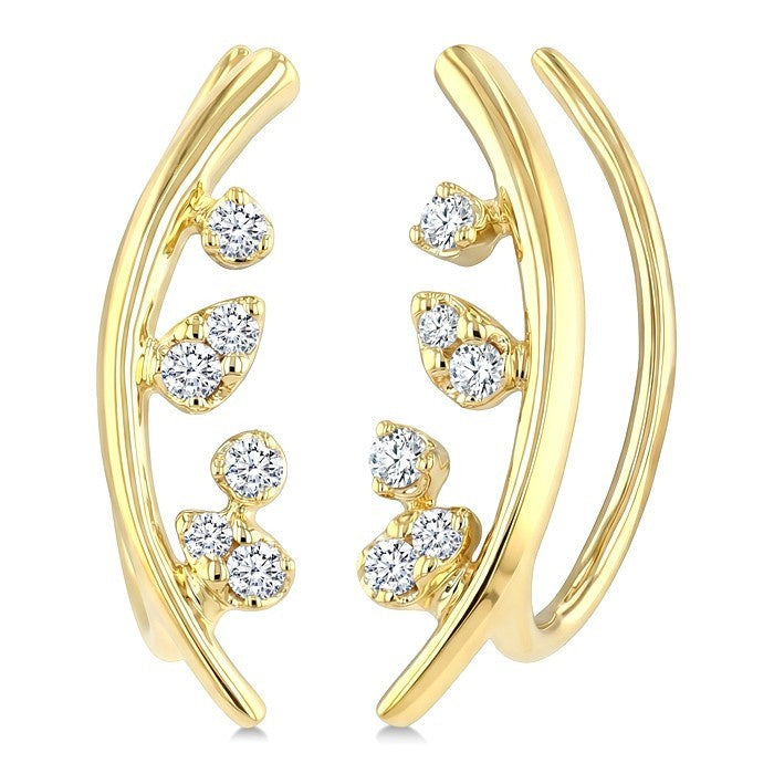 1/10 Ctw Round Cut Diamond Fashion Ear Climbers in 10K Yellow Gold