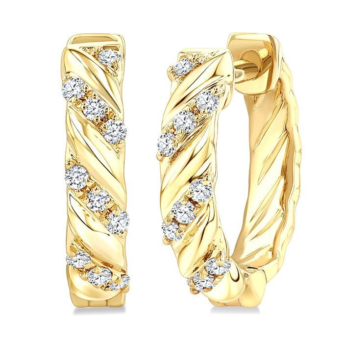 1/10 Ctw Half Twirl Round Cut Diamond Huggie Petite Earrings in 10K Yellow Gold