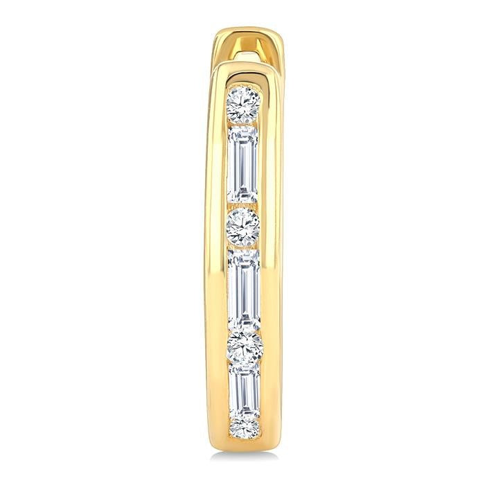 1/5 Ctw Baguette & Round Cut Diamond Channel Set Petite Huggie Earrings in 10K Yellow Gold