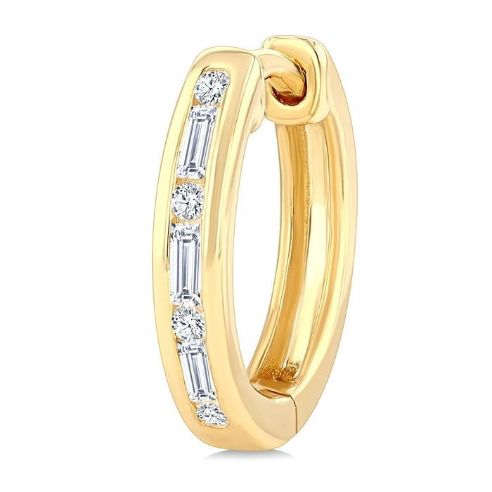 1/5 Ctw Baguette & Round Cut Diamond Channel Set Petite Huggie Earrings in 10K Yellow Gold