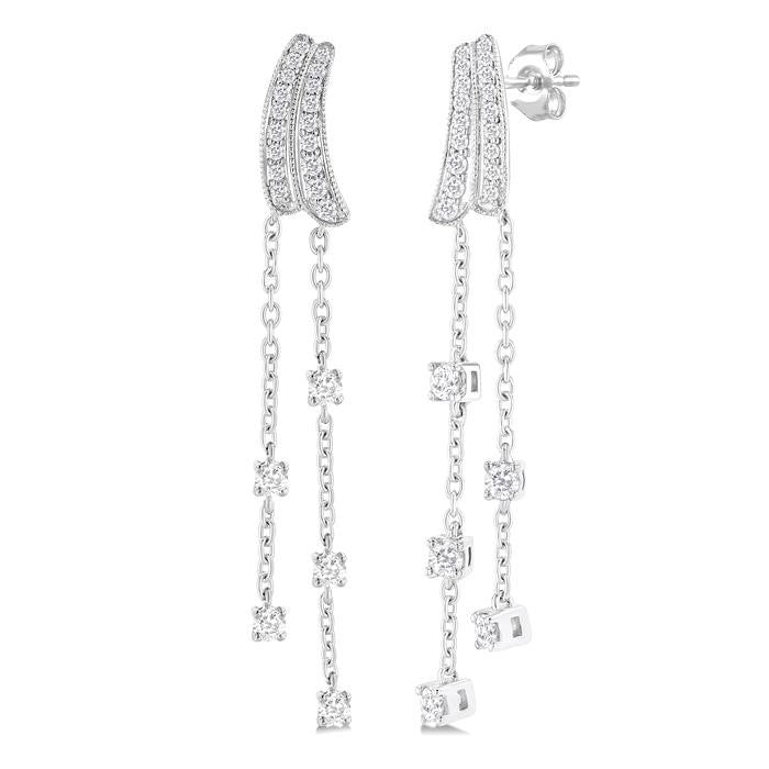 1/2 Ctw Curved Twin Pod Round Cut Diamond Chain Dangler Long Earrings in 10K White Gold