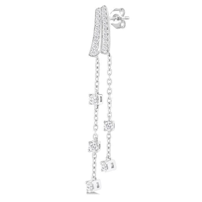 1/2 Ctw Curved Twin Pod Round Cut Diamond Chain Dangler Long Earrings in 10K White Gold