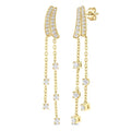 1/2 Ctw Curved Twin Pod Round Cut Diamond Chain Dangler Long Earrings in 10K Yellow Gold