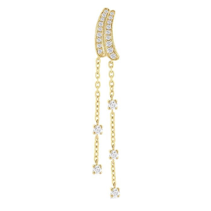 1/2 Ctw Curved Twin Pod Round Cut Diamond Chain Dangler Long Earrings in 10K Yellow Gold