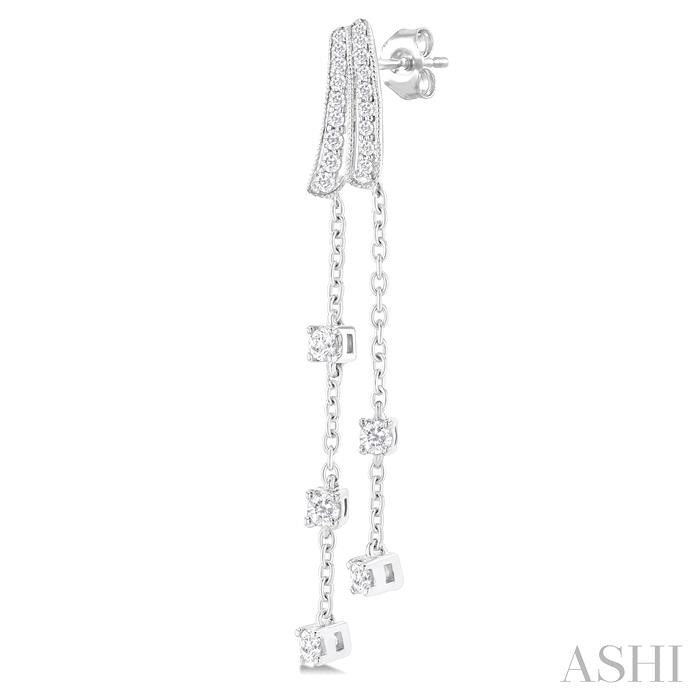 1/2 Ctw Curved Twin Pod Round Cut Diamond Chain Dangler Long Earrings in 10K White Gold
