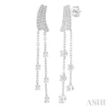 1/2 Ctw Curved Twin Pod Round Cut Diamond Chain Dangler Long Earrings in 10K White Gold