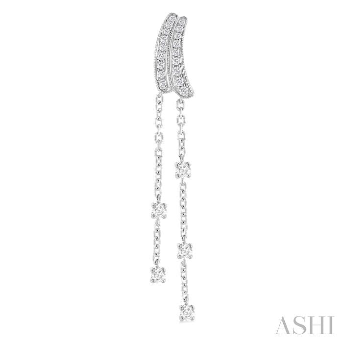 1/2 Ctw Curved Twin Pod Round Cut Diamond Chain Dangler Long Earrings in 10K White Gold