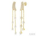 1/2 Ctw Curved Twin Pod Round Cut Diamond Chain Dangler Long Earrings in 10K Yellow Gold