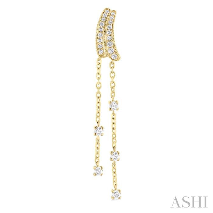 1/2 Ctw Curved Twin Pod Round Cut Diamond Chain Dangler Long Earrings in 10K Yellow Gold