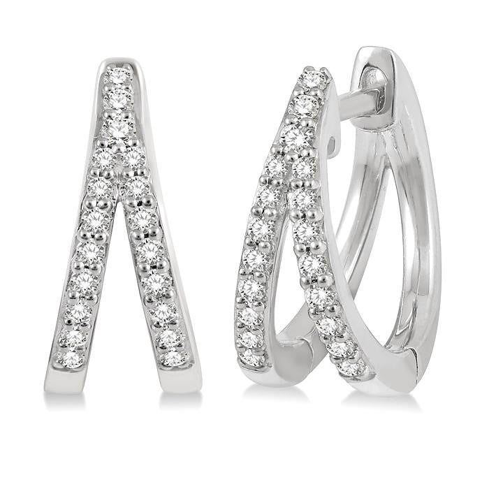 1/5 Ctw Split Round Cut Diamond Huggie Petite Earrings in 14K White Gold