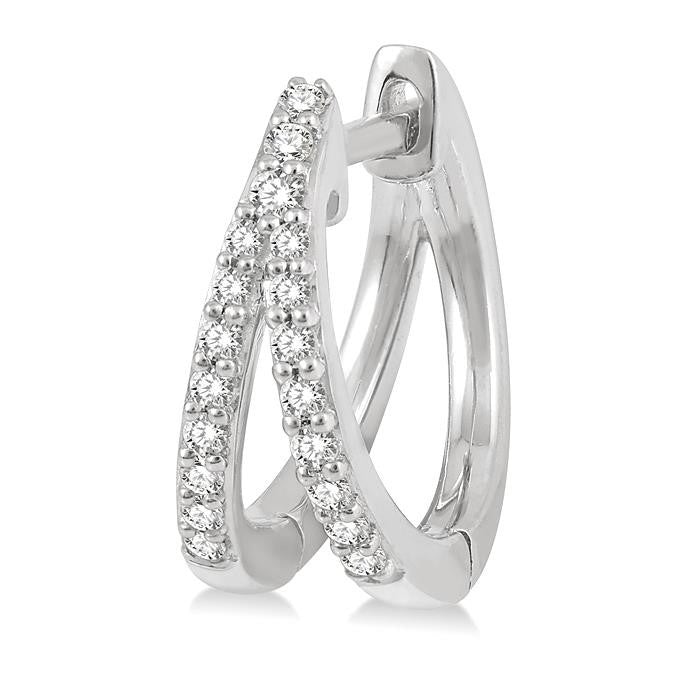 1/5 Ctw Split Round Cut Diamond Huggie Petite Earrings in 14K White Gold